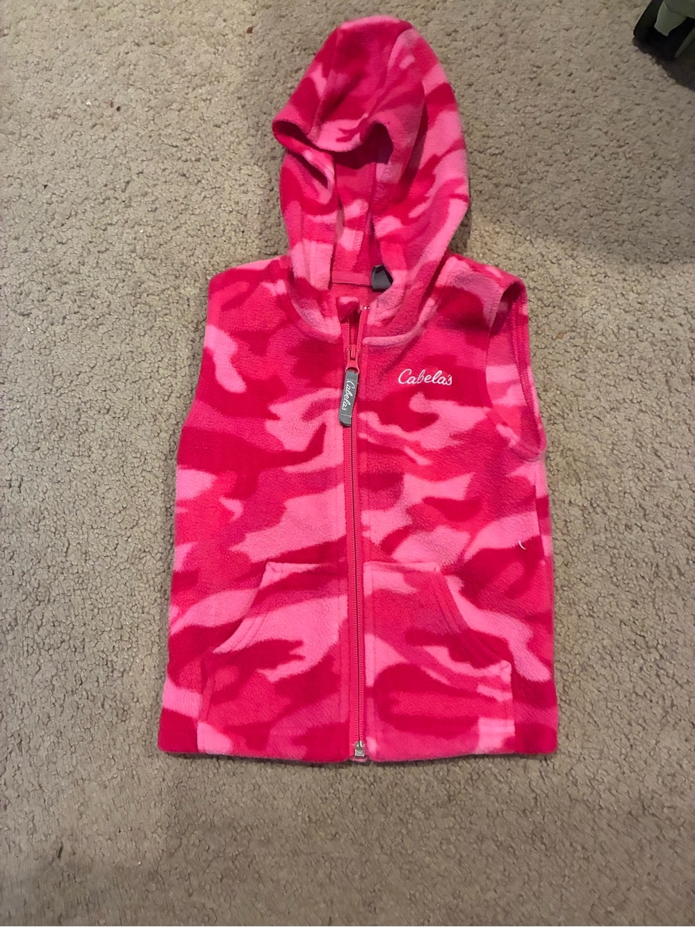 Cabela's Bright Pink Camo Hooded Fleece Vest